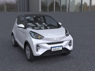 White Compact Electric Car With Modern Design And LED Headlights In Outdoor Building Setting 3d model