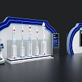Exhibition Island Featuring Multiple Rocket Models And Space Station Display Screen Design 3d model