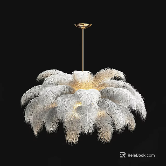Elegant White Feather Modern Chandelier With Gold Top Decorative Design 3d model 