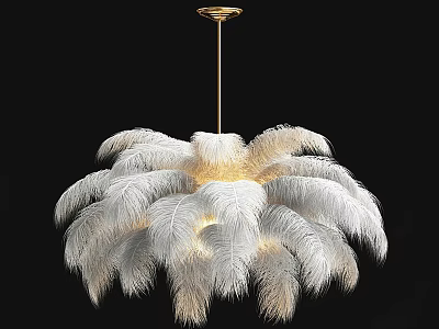 Elegant White Feather Modern Chandelier With Gold Top Decorative Design 3d model