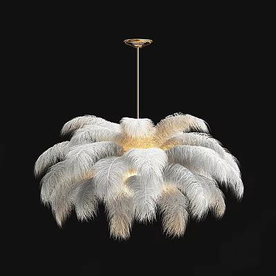 Elegant White Feather Modern Chandelier With Gold Top Decorative Design 3d model