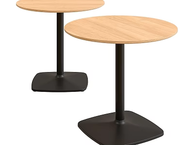 Two Round Dining Tables With Light Wooden Tabletops And Black Square Base 3d model