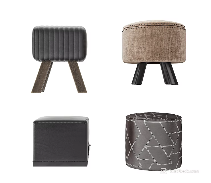 Modern Ottoman Footstool Collection With Various Designs And Materials 3d model