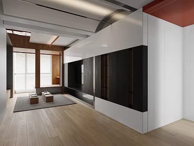 Modern Living Dining Room Interior With TV Wall Cabinets And Wooden Flooring 3d model