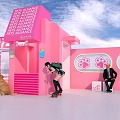 Pet Alliance Pink Building with Pet Management Sign Dogs and People Around