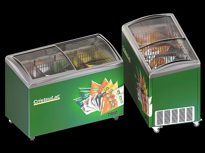 Green Commercial Freezers With Transparent Glass Doors And Vibrant Graphics For Beverage 3d model