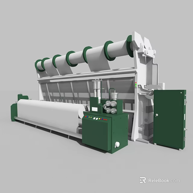 Advanced Industrial Textile Machine With Multiple Green White Rollers And Control Panel 3d model 