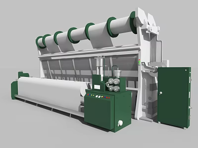 Advanced Industrial Textile Machine With Multiple Green White Rollers And Control Panel 3d model