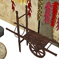 Traditional Industrial Equipment Display With Stone Mill Wheelbarrow And Bamboo Crafts