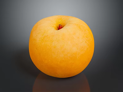 Shiny Single Round Yellow Apple on Black Background with Reflection 3d model