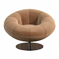 Modern Single Sofa Beige And Brown Round Design With Swivel Base And Stitched Leather