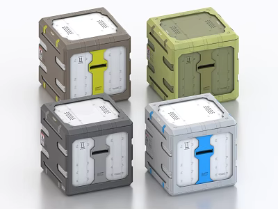 Modern Decorative Ornament Set With Four Colorful Cube Designs And Decorative Panel Details 3d model