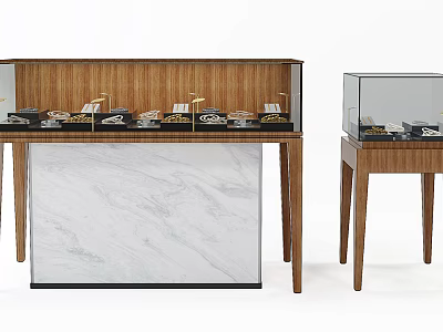 Wooden Display Shelves With Glass Cases And Marble Countertop For Items 3d model