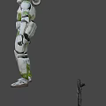 Man Wearing White And Green Armor With Helmet Standing Against Black Background