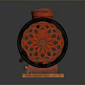 Vintage Red Computer Device With Black Wheels And Wooden Base Decorations