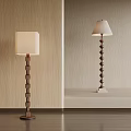 Modern Elegant Floor Lamps With Geometric Wooden Poles And White Shades