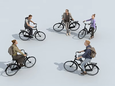 Group of People Riding Bicycles Together in Casual Outdoor Activity 3d model