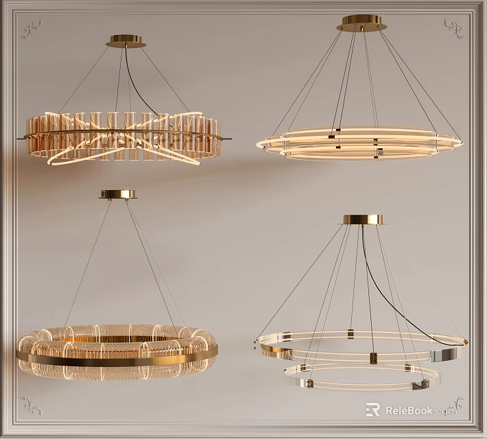 Modern Circular Chandeliers With Metal Frames And Warm Lighting For Interior Design 3d model