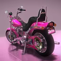 Pink Custom Motorcycle With Round Headlight Shiny Chrome And Black Leather Seat
