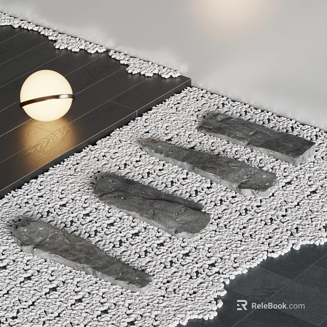 Stone And Wood Pathway Design With Stepping Stones And Pebble Surroundings 3d model 