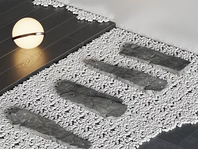 Stone And Wood Pathway Design With Stepping Stones And Pebble Surroundings 3d model