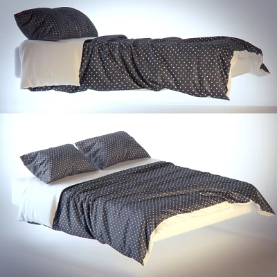 Double Bed with Dark Polka Dot Bedding Two Pillows and White Frame in Modern Design 3d model