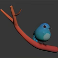 Small Blue Bird Perched On Red Curved Structure With Reflective Surface 3d model