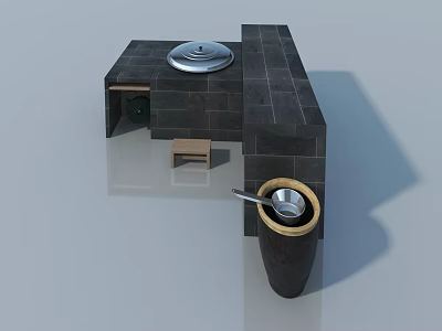 Modern Kitchen Swing Door Design With Stone Countertop And Storage 3d model