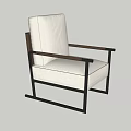 Modern Leisure Chair with White Cushion Wooden Armrest and Black Metal Frame