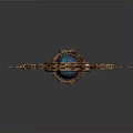 Mystical Staff Weapon Featuring Sunburst Design Central Eye Red Gold Accents and Intricate Carvings