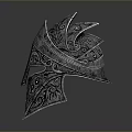 Medieval Weapon Helmet With Intricate Metallic Carvings And Decorative Ornate Patterns