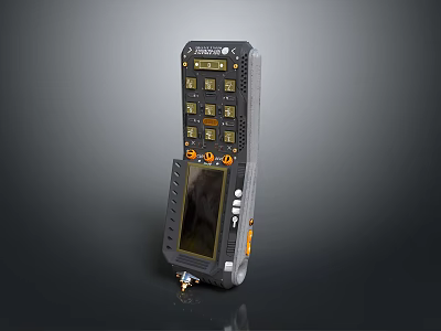 Advanced Handheld Weapon With Screen Multiple Buttons Gray Body Orange Accents And Cable 3d model