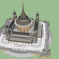Ancient Architectural Design With Central Dome Symmetric Towers And Ornate Details