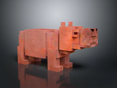 3D Rendered Orange Pixel Block Style Hippopotamus Model With Smooth Design 3d model