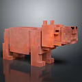 3D Rendered Orange Pixel Block Style Hippopotamus Model With Smooth Design