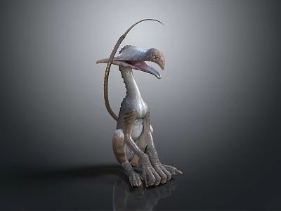 Fantasy Creature Character with Long Tail Slender Neck and Open Mouth in Sitting Posture 3d model