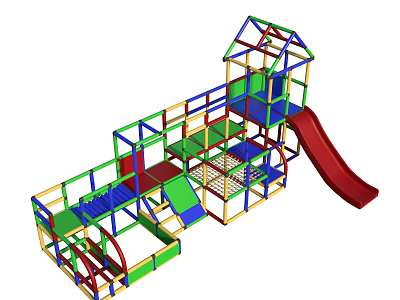 Children's Play Area with Colorful Structure Slide Climbing Net and Safe Platforms 3d model