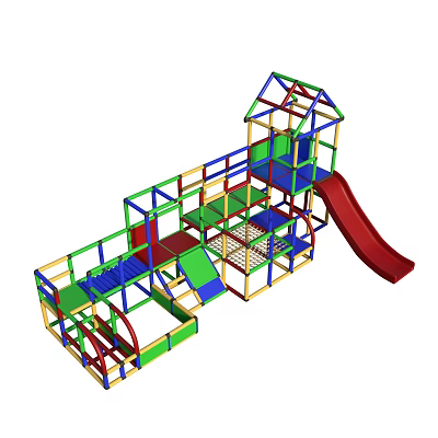 Children's Play Area with Colorful Structure Slide Climbing Net and Safe Platforms 3d model
