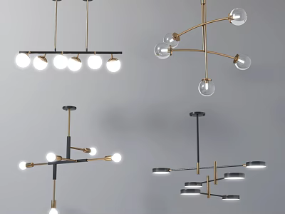 Stylish Modern Chandeliers with Metal Frames Glass Globes and Multiple Bulbs for Home Interiors 3d model