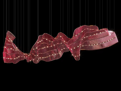 Unique Wavy Red Mesh Wall Lamp with LED Glowing Modern Decorative Design 3d model