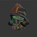 Futuristic Combat Helmet Design With Metal Frame Gold Accents And Breathing Tubes
