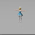 Anime Female Character With Rabbit Ears In Blue Dress White Stockings Red Shoes Arms Outstretched