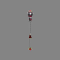Fantasy Weapon With Ornate Top Long Shaft Red And Gold Decorative Base