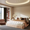 Modern Cozy Kids Room Interior With Round Ceiling Light Bed Armchair And Soft Rug