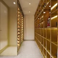 Luxury Wine Cellar With Golden Frame Glass Doors And Multiple Wine Bottle Storage Shelves