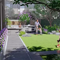 Garden Landscape Design With Lush Plants Water Features And Seating Area