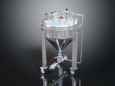 Stainless Steel Industrial Tank With Conical Bottom Mobile Wheels And Top Valves 3d model