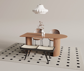 Quiet style dining table and chair combination 3d model