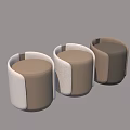 Three Round Upholstered Shoe Stools In Brown And Beige Modern Design 3d model
