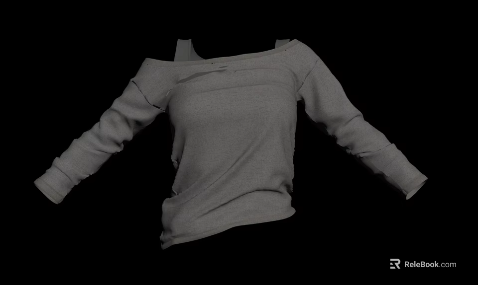 Gray Off The Shoulder Long Sleeve Sweater With Loose Fit And Soft Fabric 3d model 